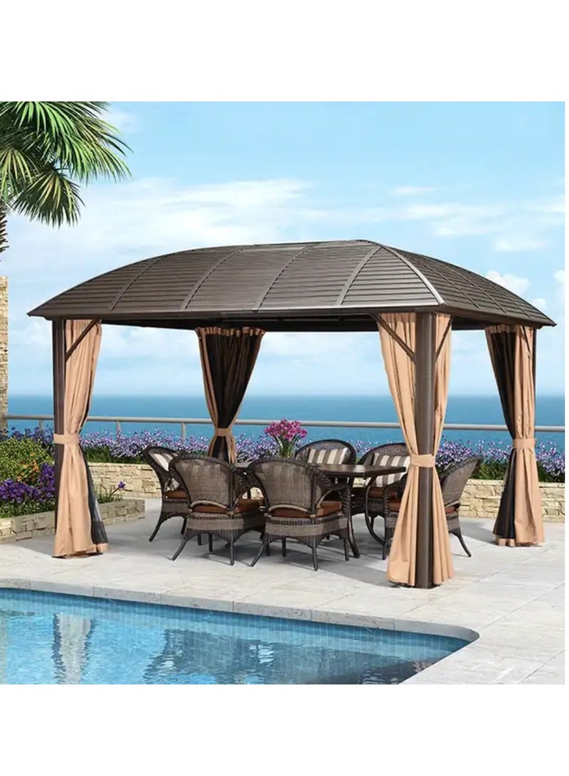 Swin 3x4 Meters Single Roof Aluminum Dome Pergola Gazebo for Family Gathering Brown