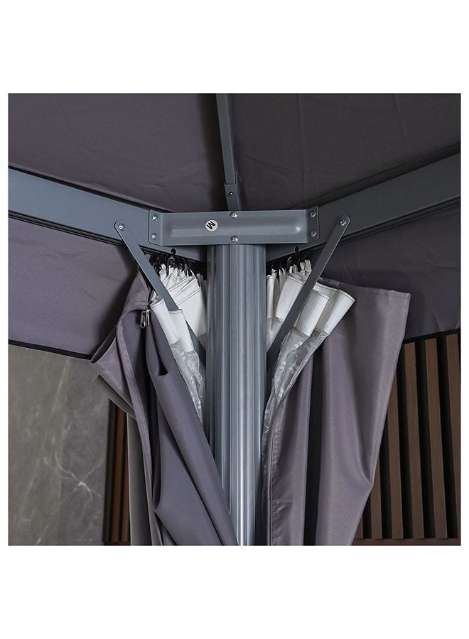 Roma Gazebo Aluminum Frame With Polyester Roof Rectangle Shape With Curtain And Net Water And UV Resistant Garden Patio Canopy Modern Outdoor Furniture 3x4m Grey