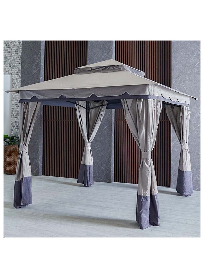 Delight Gazebo Steel Frame With Polyester Roof Square Shape With Curtain Water And UV Resistant Garden Patio Canopy Modern Outdoor Furniture 2.7x2.7m Grey