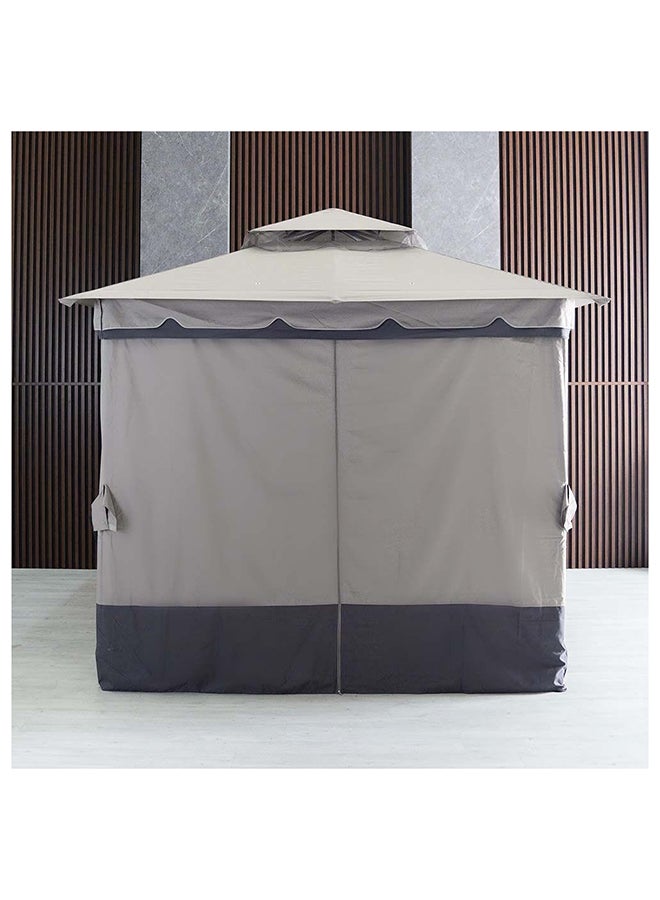 Delight Gazebo Steel Frame With Polyester Roof Square Shape With Curtain Water And UV Resistant Garden Patio Canopy Modern Outdoor Furniture 2.7x2.7m Grey