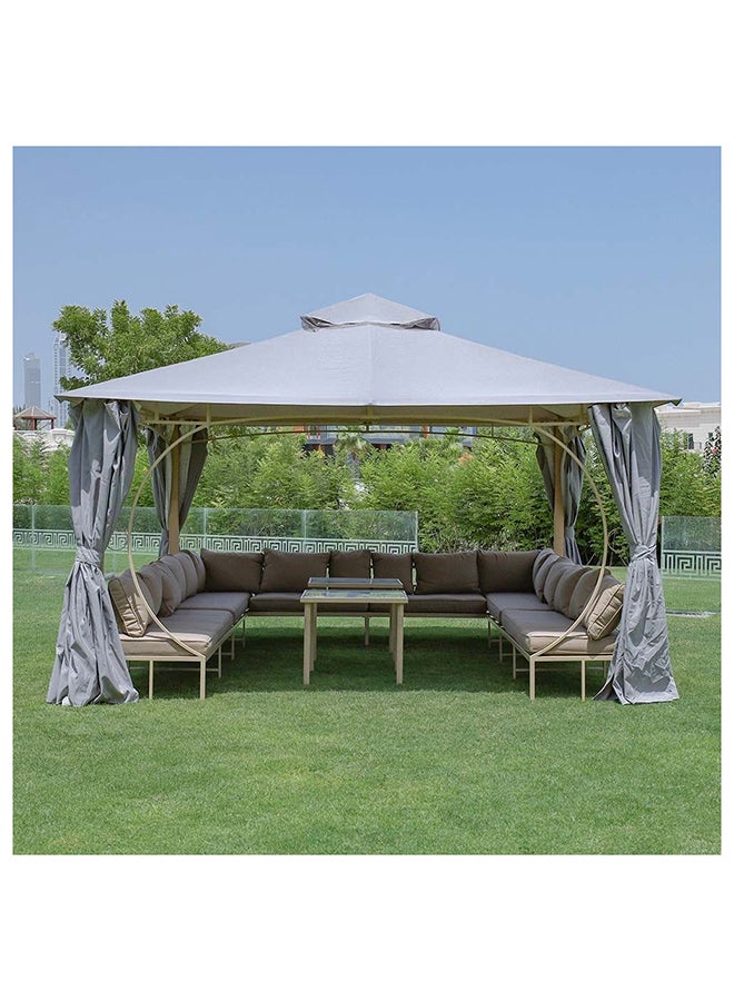 Miraj Gazebo Steel Frame With Polyester Roof Square Shape With Curtain And Net UV Resistant Garden Patio Canopy Modern Outdoor Furniture 4x4m Beige