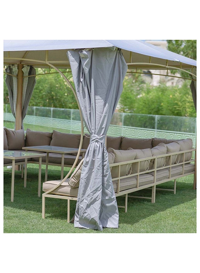 Miraj Gazebo Steel Frame With Polyester Roof Square Shape With Curtain And Net UV Resistant Garden Patio Canopy Modern Outdoor Furniture 4x4m Beige