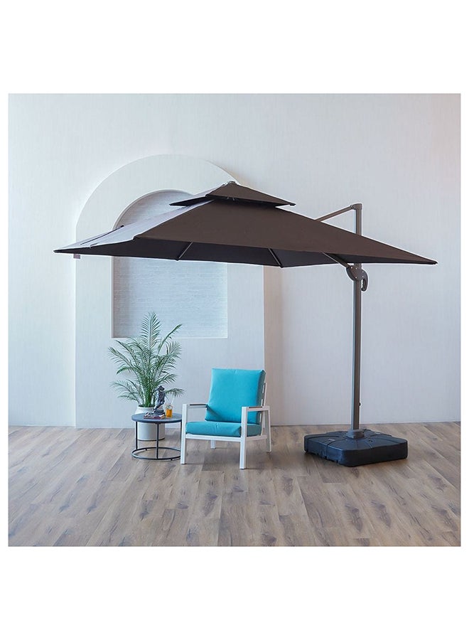 Sofia Garden Umbrella With Base Cantilever Patio Parasol Modern Design Outdoor Sun Shade Waterproof Canopy With Uv Protection For Balcony Beach Pool 300 X 300 Cm - Brown