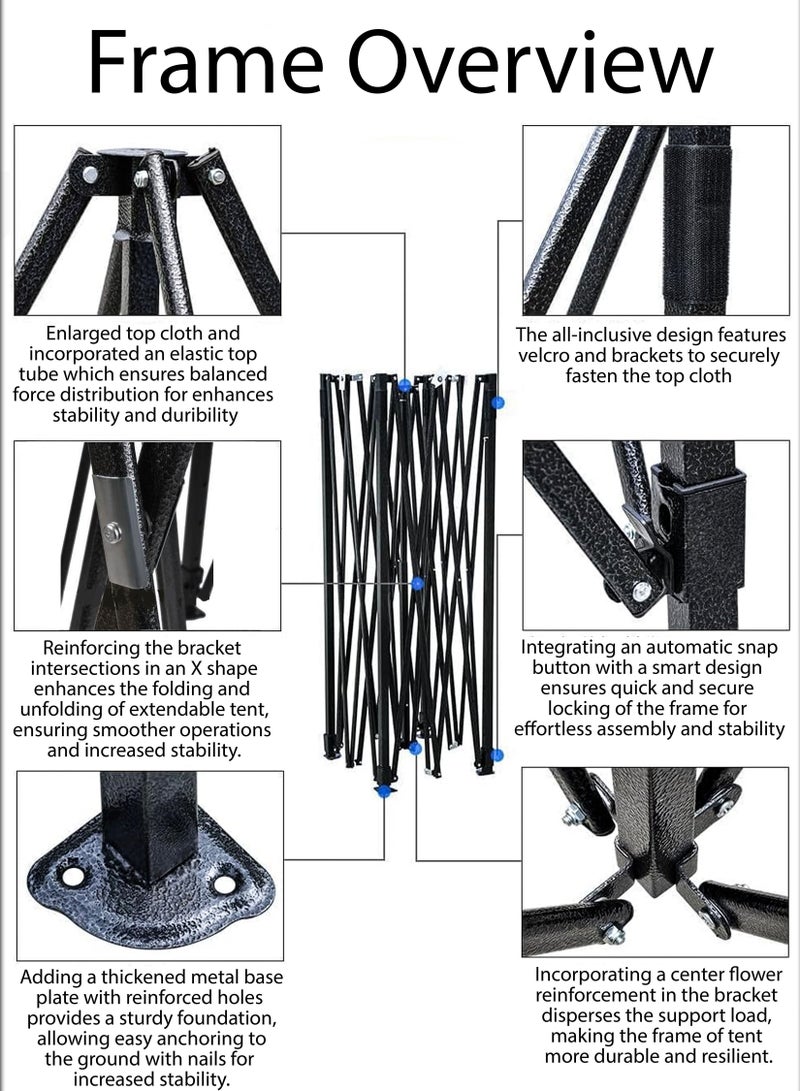 Portable 3x3m Steel Frame Ground Tent – Waterproof, UV Protected Canopy for Outdoor Events, Parties, and Camping