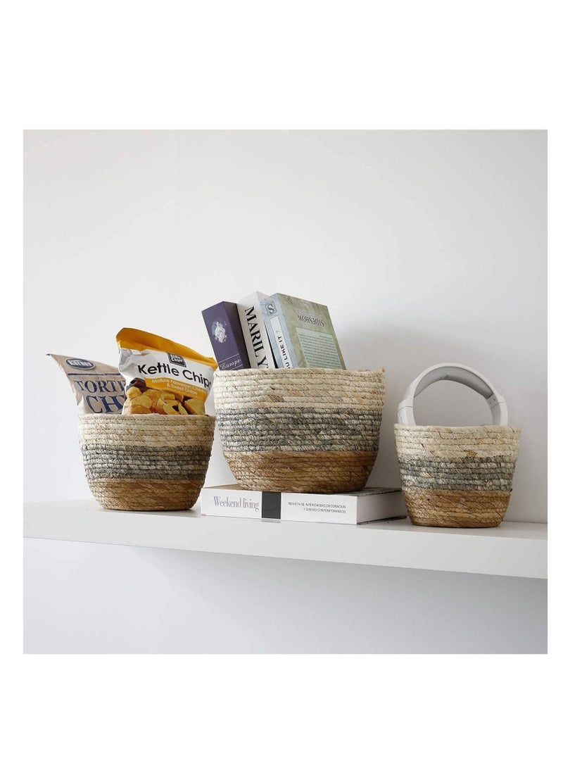 Seagrass Plant Basket Set of 3 - Hand Woven Basket Indoor Outdoor Storage Flower Pot Cover with Interior Plastic Coatin Home Decor & Natural Plant Containers