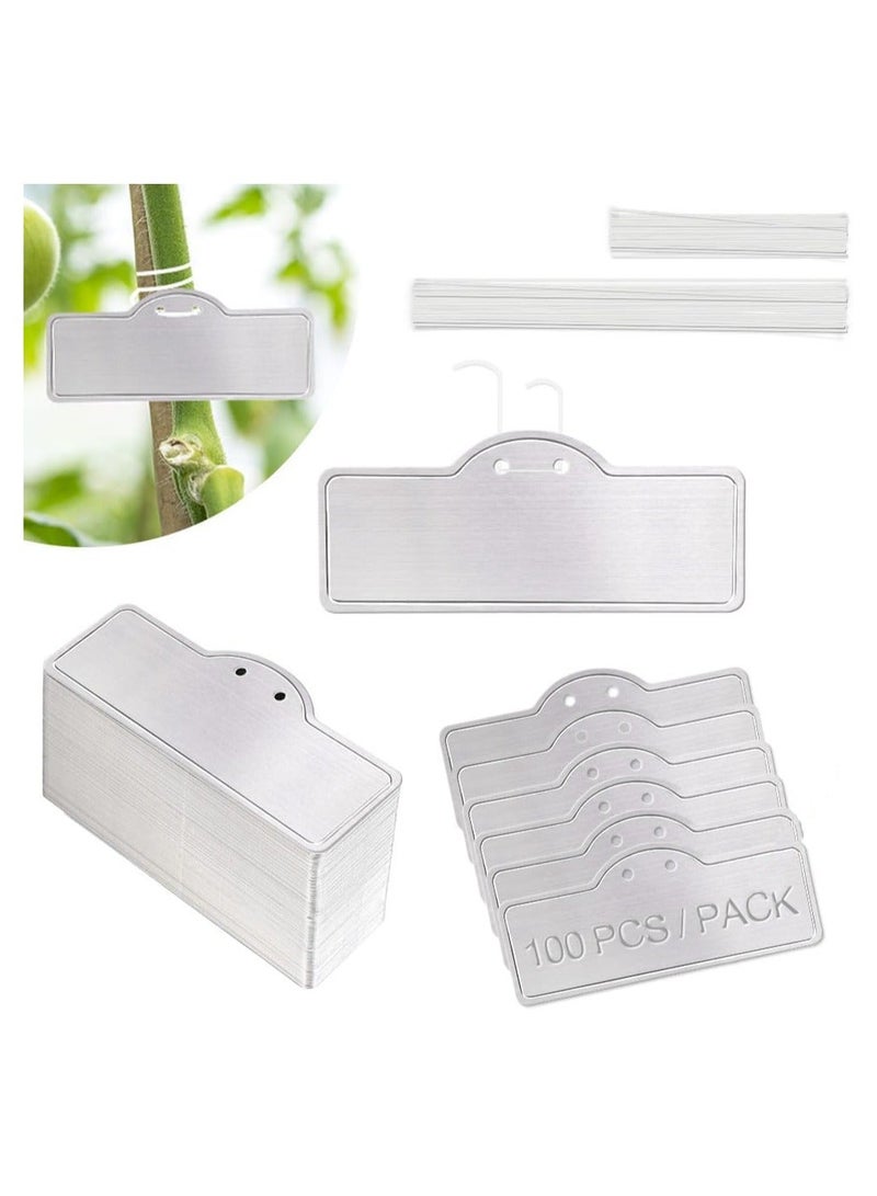 Aluminum Plant Tags, Metal Plant Labels Garden Waterproof Tree Tags, Plant Markers Double Sided Write On Tags for Outdoor Identification and Greenhouse (100 Pcs, Two Size Wires)