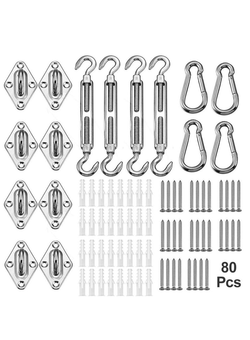 Shade Sail Hardware Kit 6 inch for Triangle Rectangle Sun Shade Sail Installation, 304 Grade Stainless for Garden Outdoors, 80 Pcs