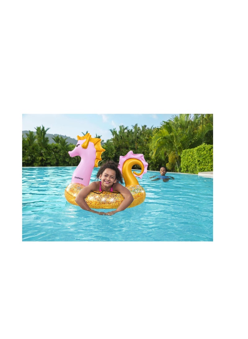 Bestway Vinyl Glitter Seahorse Inflatable Swim Ring (1.15 x 1.04 m)