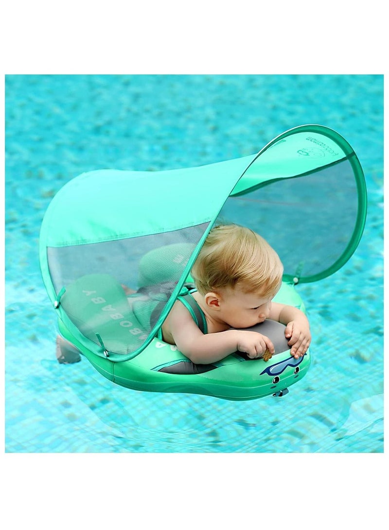 Baby Floater Swim Trainer Solid Infant Pool Float Ring with Canopy (Lion Blue)