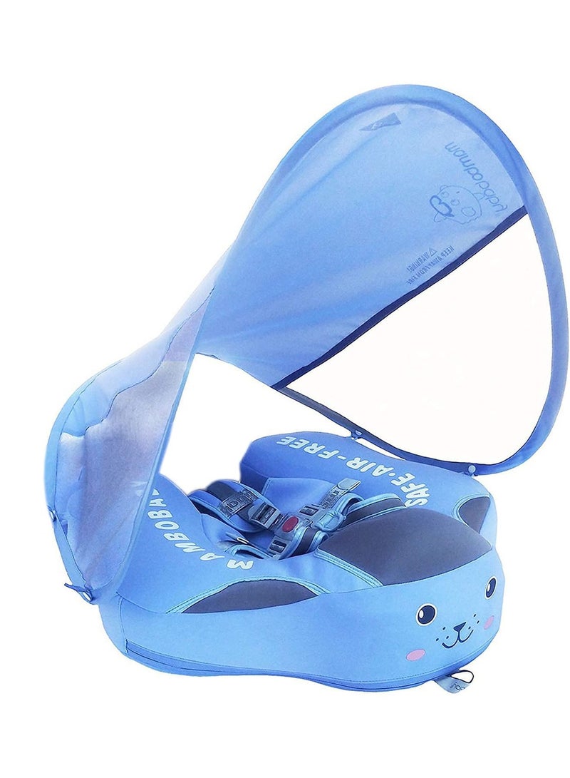 Baby Floater Swim Trainer Solid Infant Pool Float Ring with Canopy (Lion Blue)