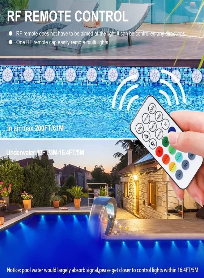 (4 Pack)Pool Lights Submersible LED Lights With Magnet And Suction Cups RF Remote Pool Lights IP68 Waterproof 15 LED Color Changing Battery LED Lights Underwater With Timing 3.35 Inch