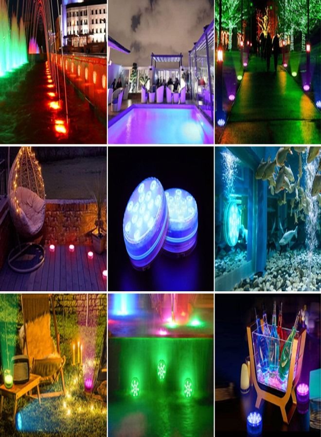 (4 Pack)Pool Lights Submersible LED Lights With Magnet And Suction Cups RF Remote Pool Lights IP68 Waterproof 15 LED Color Changing Battery LED Lights Underwater With Timing 3.35 Inch