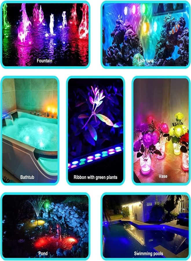 (4 Pack)Pool Lights Submersible LED Lights With Magnet And Suction Cups RF Remote Pool Lights IP68 Waterproof 15 LED Color Changing Battery LED Lights Underwater With Timing 3.35 Inch