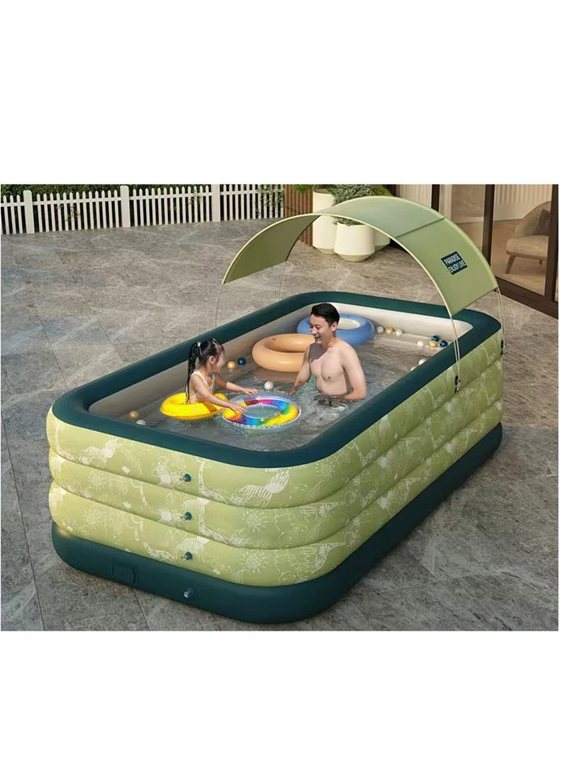 Swimming Pool Blow Up Inflatable Automatic with Sun Shade for Family Indoor Outdoor Garden(Green)