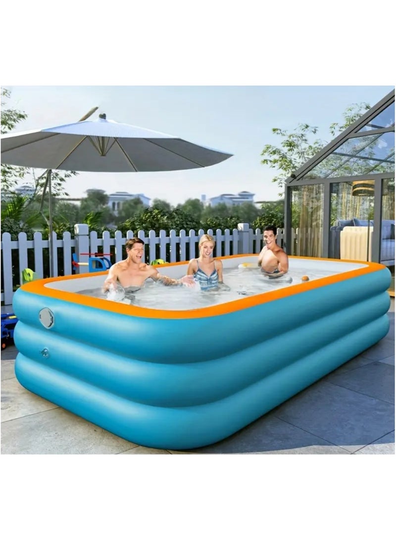 PVC Inflatable Swimming Pool for Family, Stylish Rectangular Outdoor Play Pool with Multiple Components Included