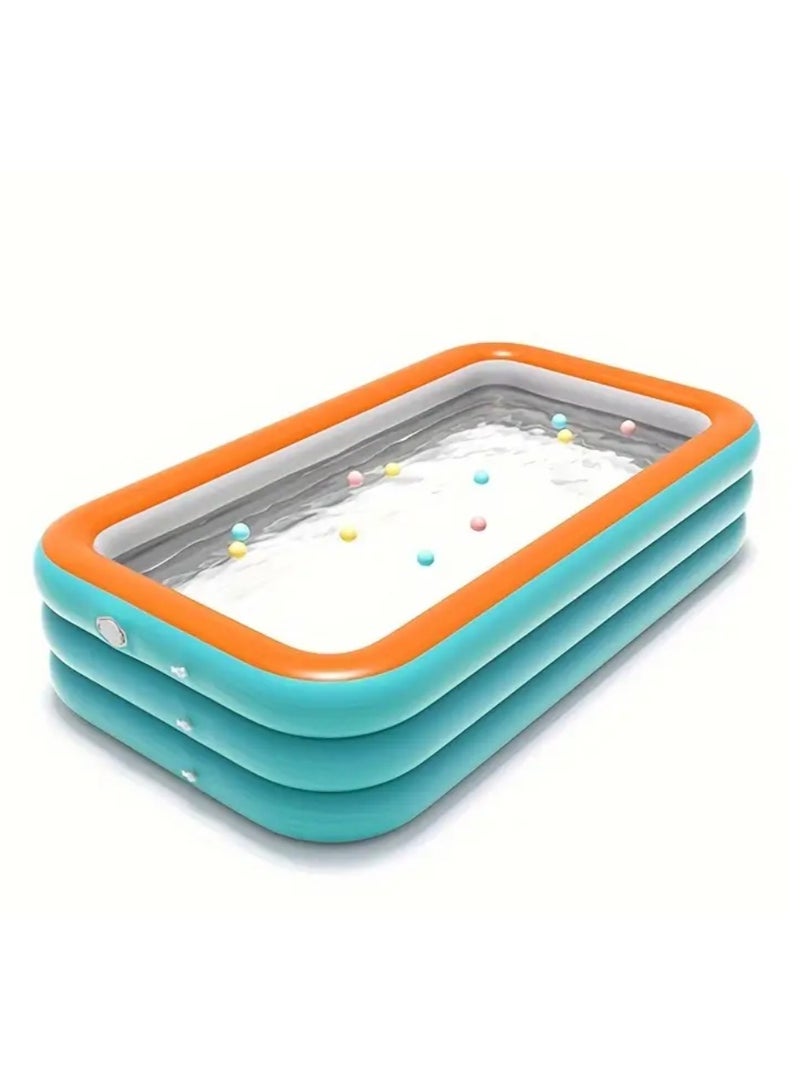 PVC Inflatable Swimming Pool for Family, Stylish Rectangular Outdoor Play Pool with Multiple Components Included