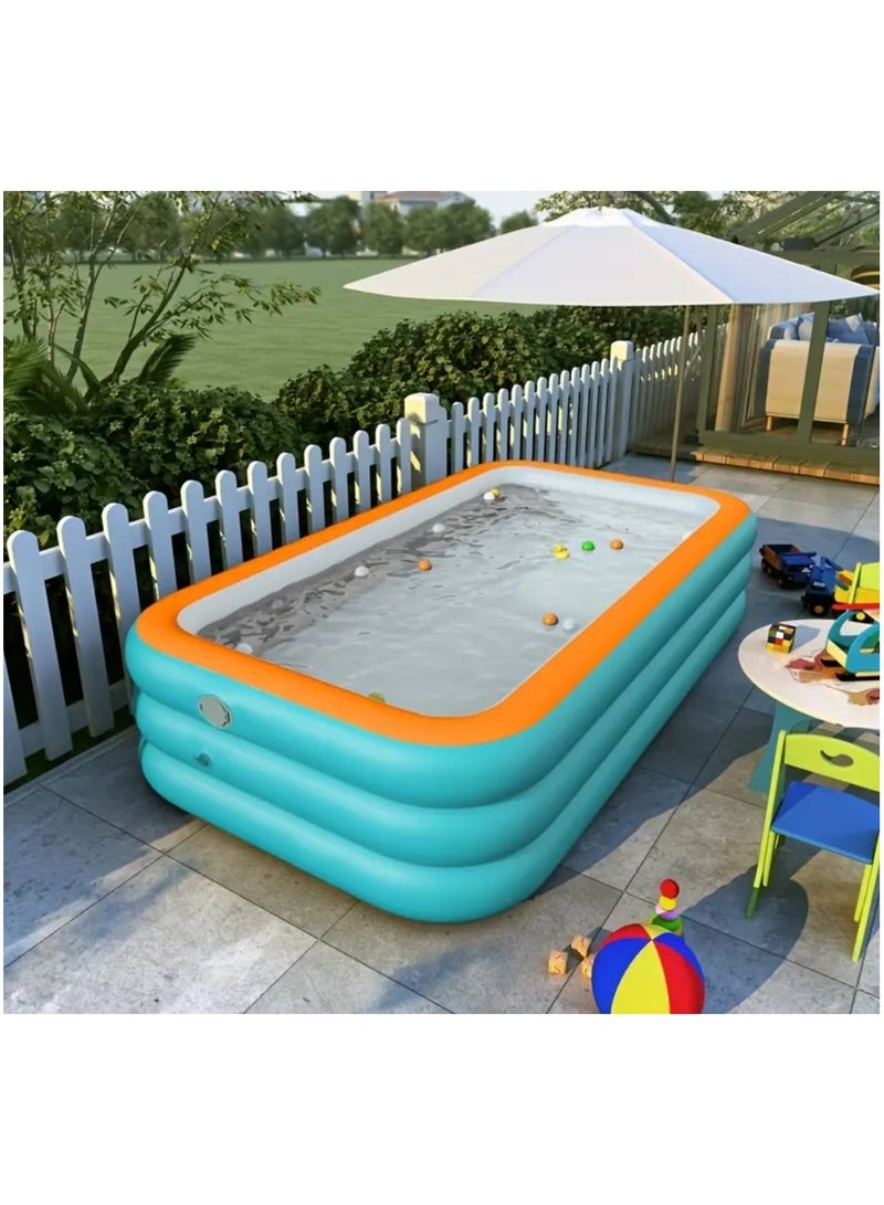 PVC Inflatable Swimming Pool for Family, Stylish Rectangular Outdoor Play Pool with Multiple Components Included