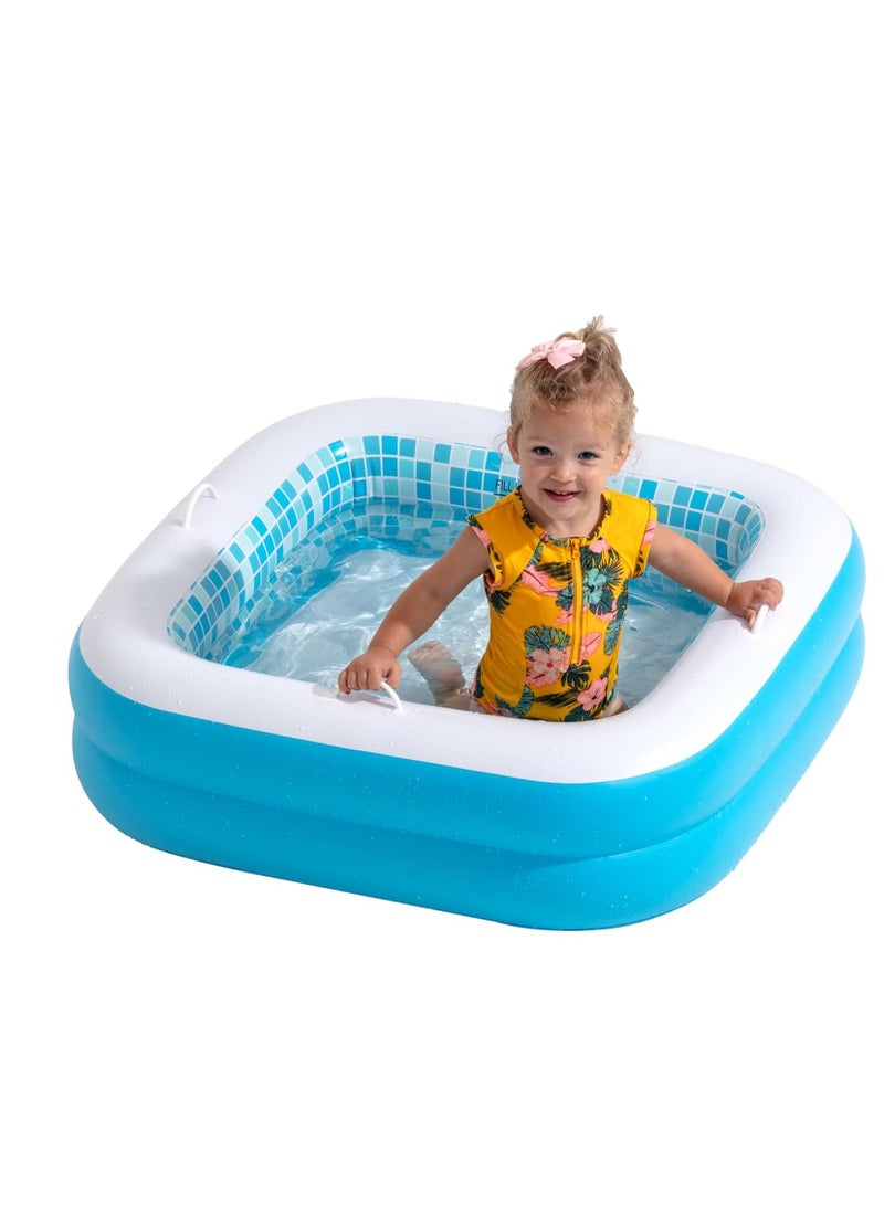 Baby Pool with Cushioned Floor, Grip Handles and Drain - Skin Safe Small Square Inflatable Kiddie Pool, Bathtub and Ball Pit, for Babies, Infants and Toddlers 1-3, 34