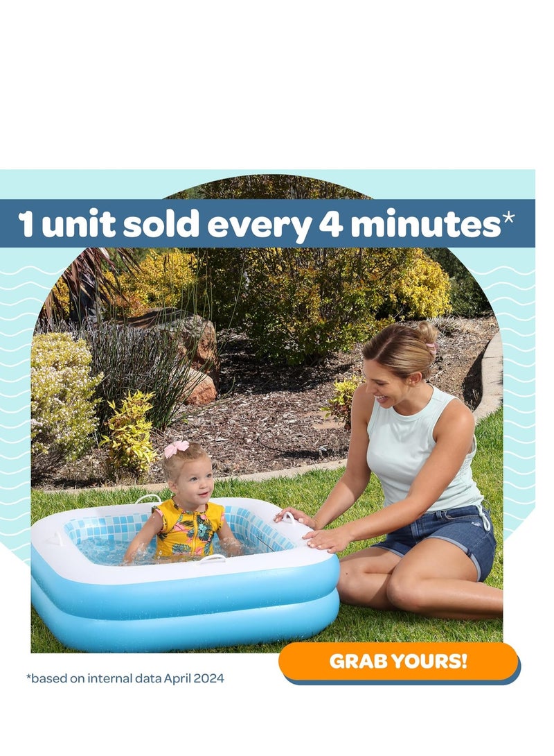 Baby Pool with Cushioned Floor, Grip Handles and Drain - Skin Safe Small Square Inflatable Kiddie Pool, Bathtub and Ball Pit, for Babies, Infants and Toddlers 1-3, 34