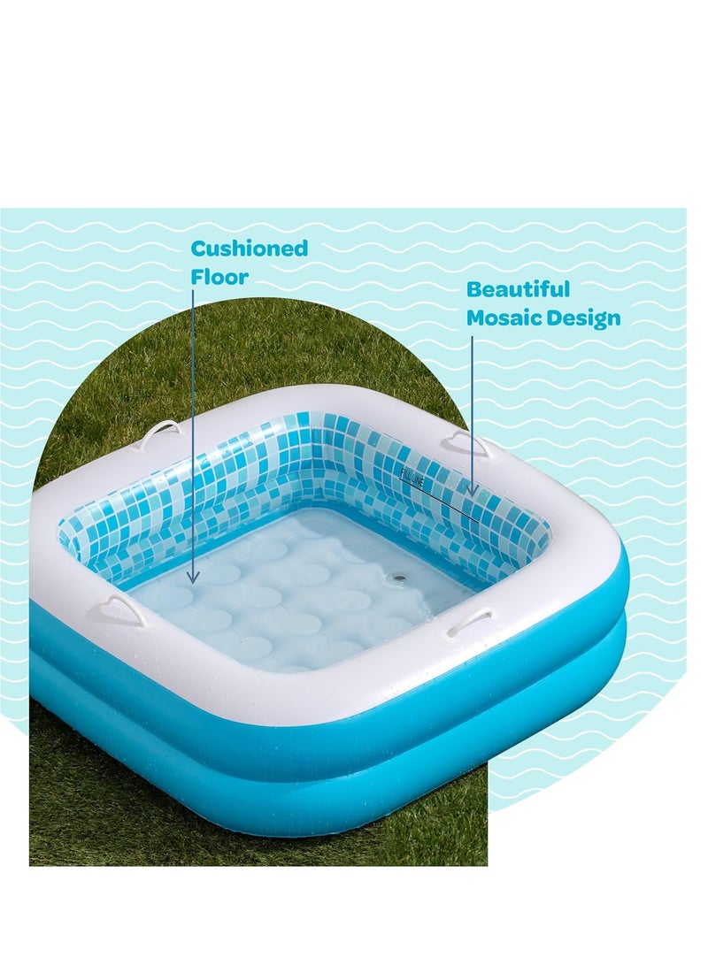 Baby Pool with Cushioned Floor, Grip Handles and Drain - Skin Safe Small Square Inflatable Kiddie Pool, Bathtub and Ball Pit, for Babies, Infants and Toddlers 1-3, 34