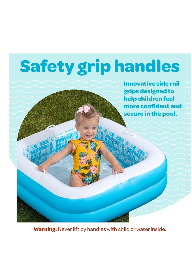 Baby Pool with Cushioned Floor, Grip Handles and Drain - Skin Safe Small Square Inflatable Kiddie Pool, Bathtub and Ball Pit, for Babies, Infants and Toddlers 1-3, 34