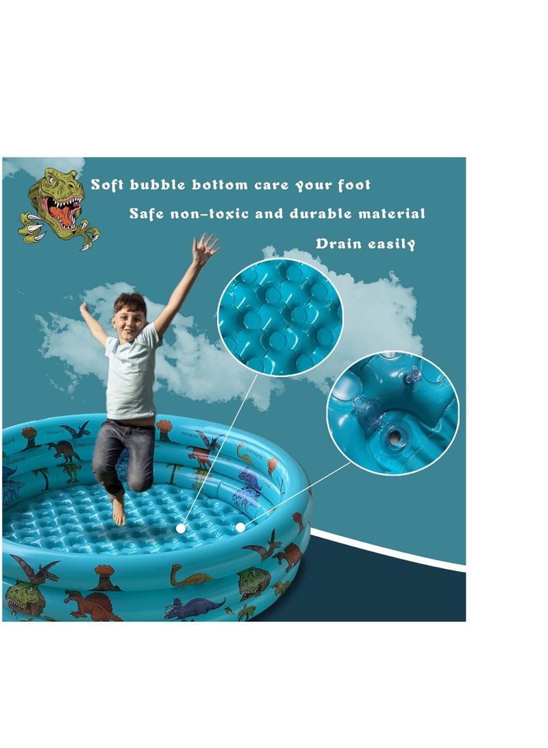 Dinosaur Inflatable Baby Pool, Small Swimming Pool for Kids, Toddler Blow Up 3 Rings Round Padding Pool for Outside and Indoor, Infant Pool Ball Pit/Fishing/Toys Play Center for Garden- 48”x12”