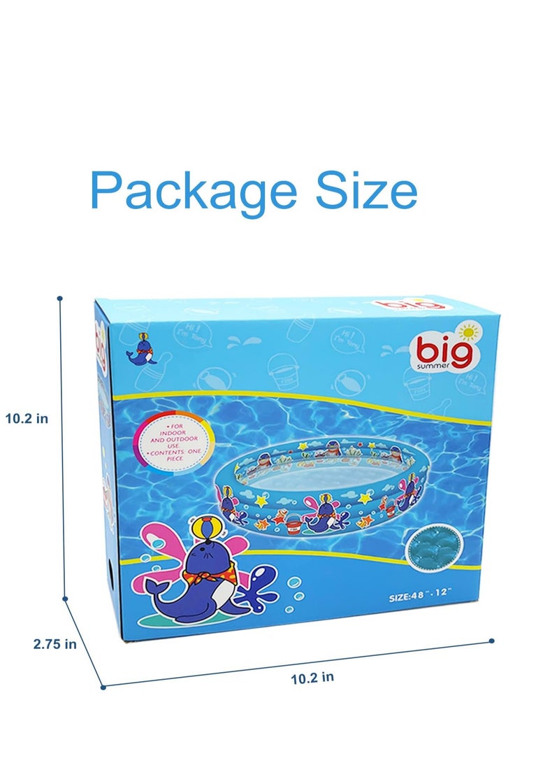 3 Rings Kiddie Pool for Toddler, 48”X12”，Kids Swimming Pool, Inflatable Baby Ball Pit Pool, Small Infant Pool (Blue)