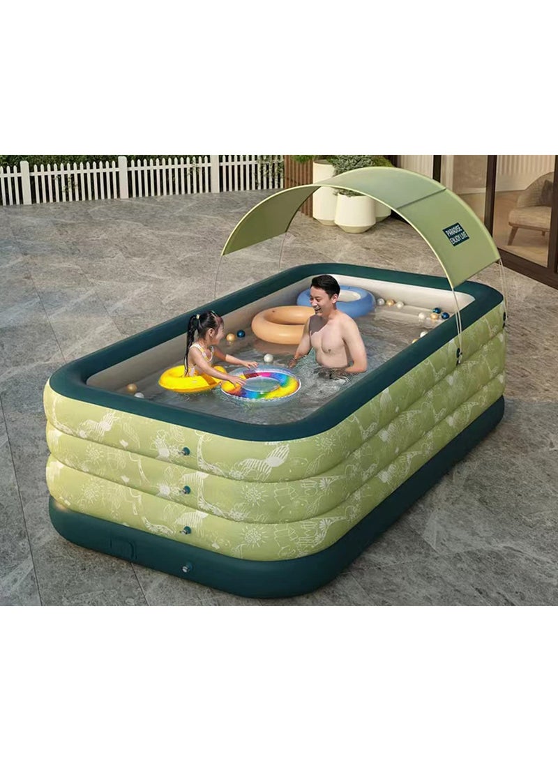 Swimming Pool Blow Up Inflatable Automatic with Sun Shade for Family Indoor Outdoor Garden(Green)