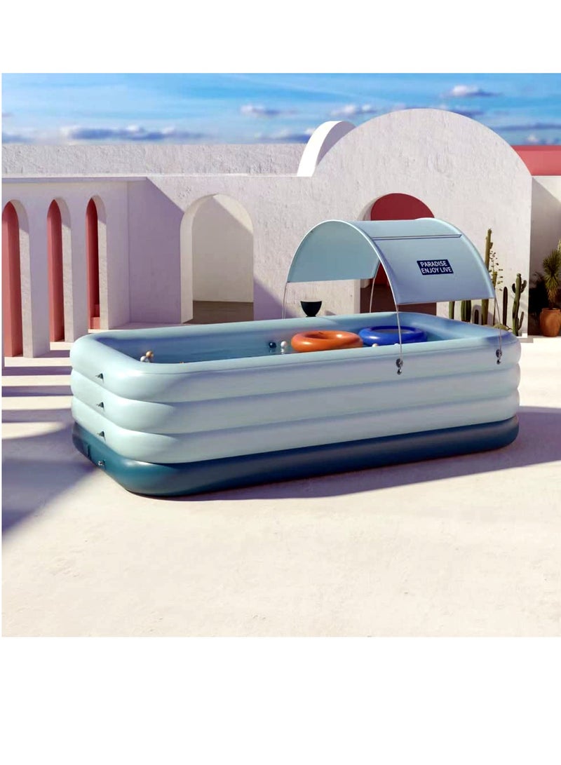 Automatic Inflatable Swimming Pool with Sun Shade for Kids & Adults, Family Pool