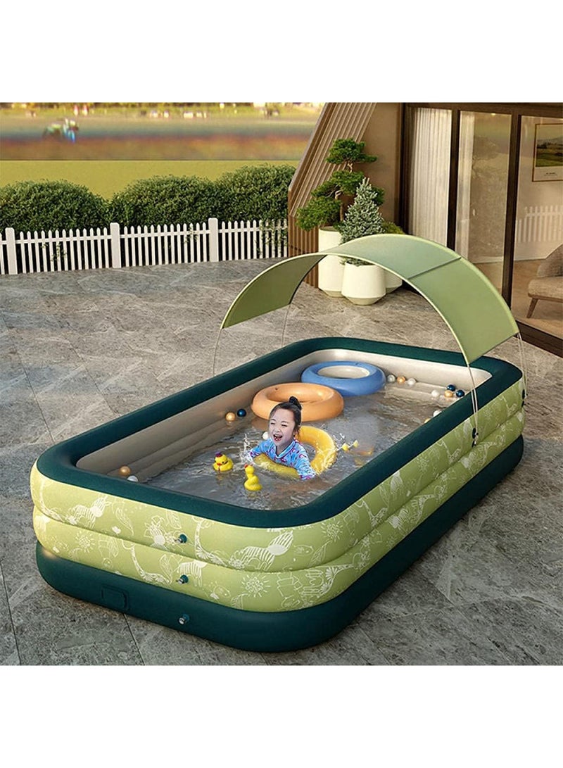 Swimming Pool Blow Up Inflatable Automatic with Sun Shade for Family Indoor Outdoor Garden(Green)