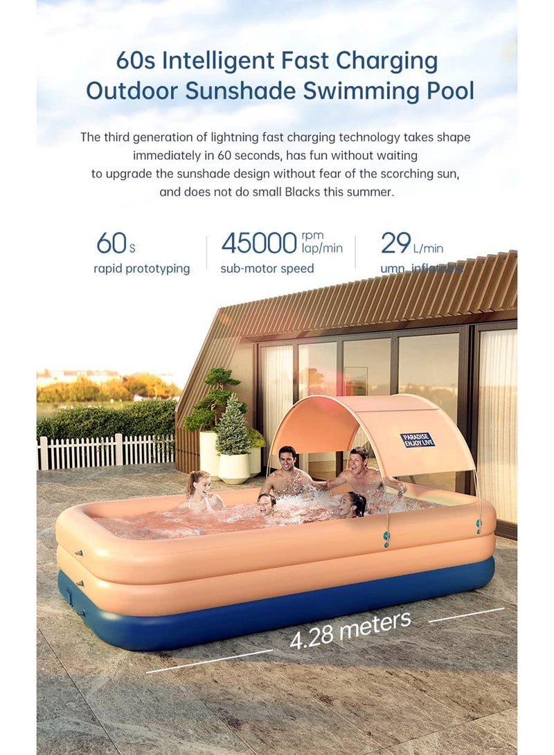 Automatic Inflatable Swimming Pool with Sun Shade for Kids & Adults, Family Pool