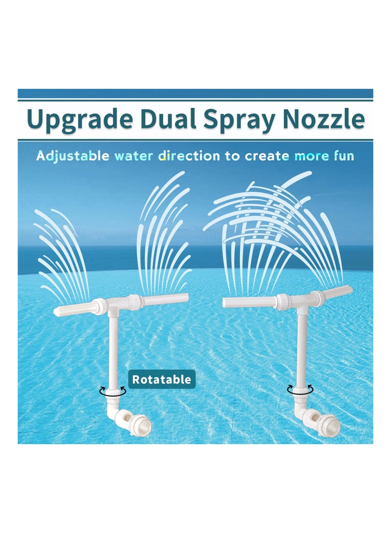 Water-Fountain Dual Spray Swimming-Pool-Accessories - Upgrade Above/Inground Waterfall Cooler, Adjustable 2 in 1 Spray Nozzle, High Pressure Pond Aerator, Garden Sprinkle Feature Outdoor Decor