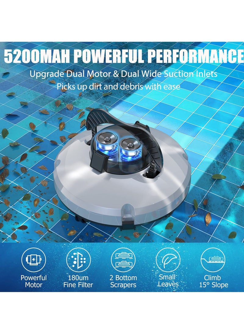 Cordless Robotic Pool Cleaner, Pool Vacuum for Above Ground Pool, Dual-Drive Motors, 90-120 Mins Working Time, IPX8 Waterproof, Lightweight, Auto-Dock Technology