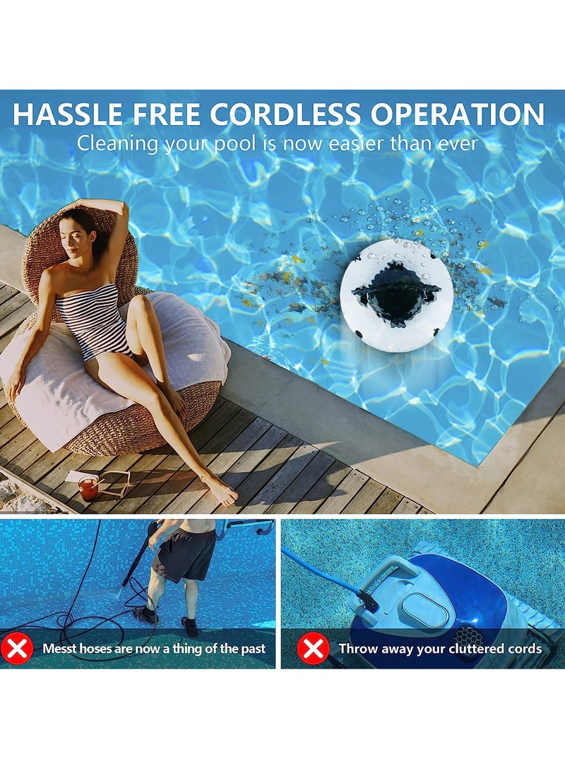 Cordless Robotic Pool Cleaner, Pool Vacuum for Above Ground Pool, Dual-Drive Motors, 90-120 Mins Working Time, IPX8 Waterproof, Lightweight, Auto-Dock Technology