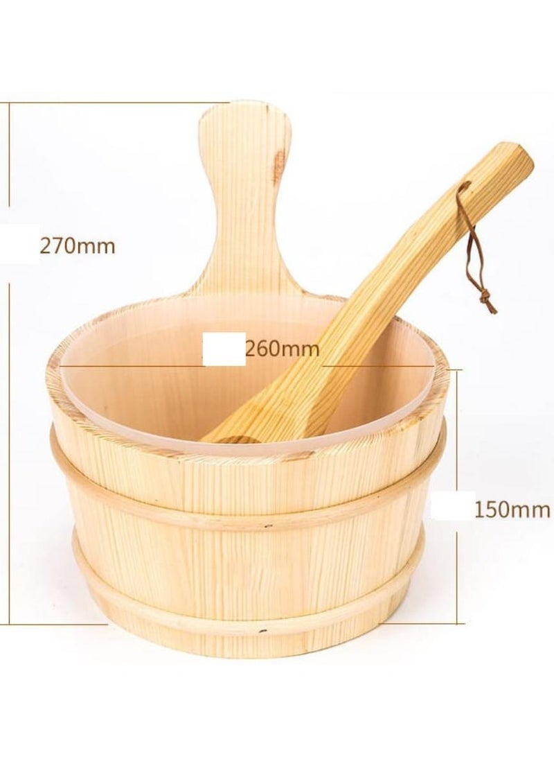 4L Wooden Sauna Bucket and Ladle Sauna Water Bucket Home Sauna