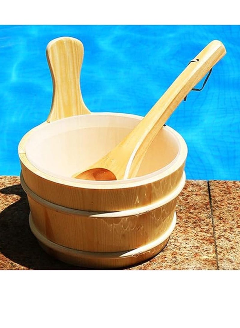 4L Wooden Sauna Bucket and Ladle Sauna Water Bucket Home Sauna