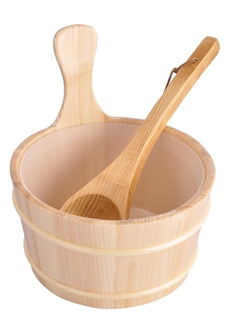 4L Wooden Sauna Bucket and Ladle Sauna Water Bucket Home Sauna