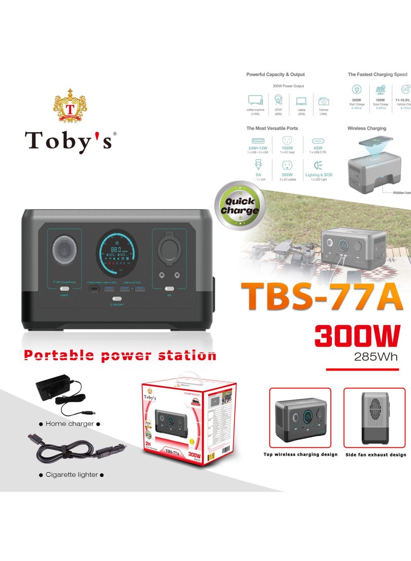 Toby's TBS- 77A 300Wh Portable Power Station 150W Max Wireless Charge 77000mAh Powerful Powerbank for Outdoor Blackout Camping