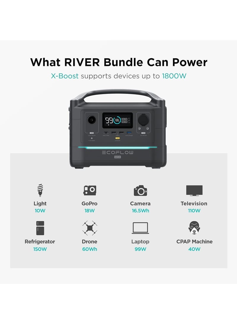 EF ECOFLOW River Max 576Wh Portable Power Station, Fast Charging Silent Solar Generator for Emergencies Home Outdoor Camping RV