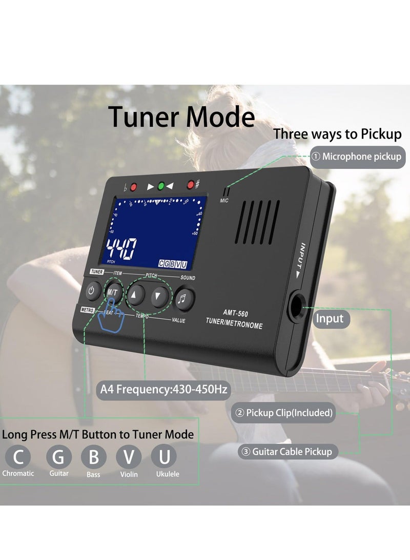 3 in 1 Digital Metronome Tuner Tone Generator Guitar Tuner Tone Generator with Contact Clip-on Microphone for Guitar Bass Violin Ukulele Chromatic Clarinet Flute Trumpet and more