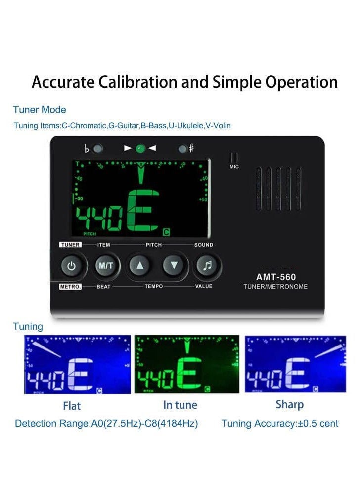 3 in 1 Digital Metronome Tuner Tone Generator Guitar Tuner Tone Generator with Contact Clip-on Microphone for Guitar Bass Violin Ukulele Chromatic Clarinet Flute Trumpet and more