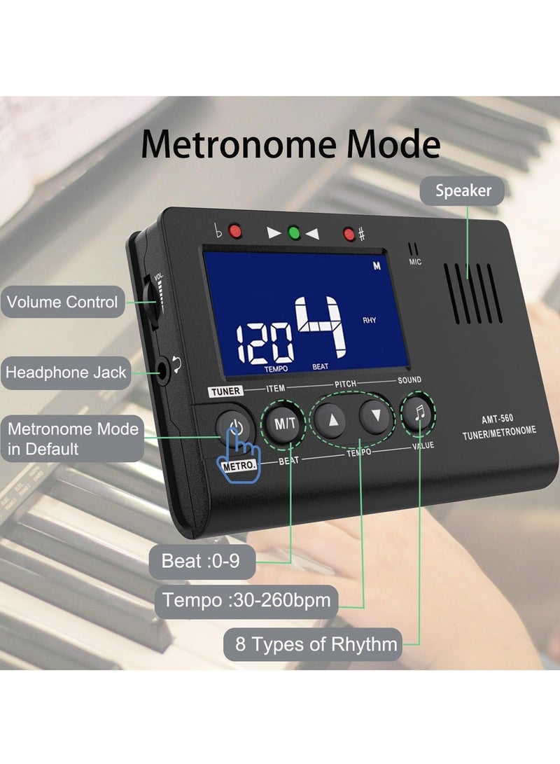 3 in 1 Digital Metronome Tuner Tone Generator Guitar Tuner Tone Generator with Contact Clip-on Microphone for Guitar Bass Violin Ukulele Chromatic Clarinet Flute Trumpet and more