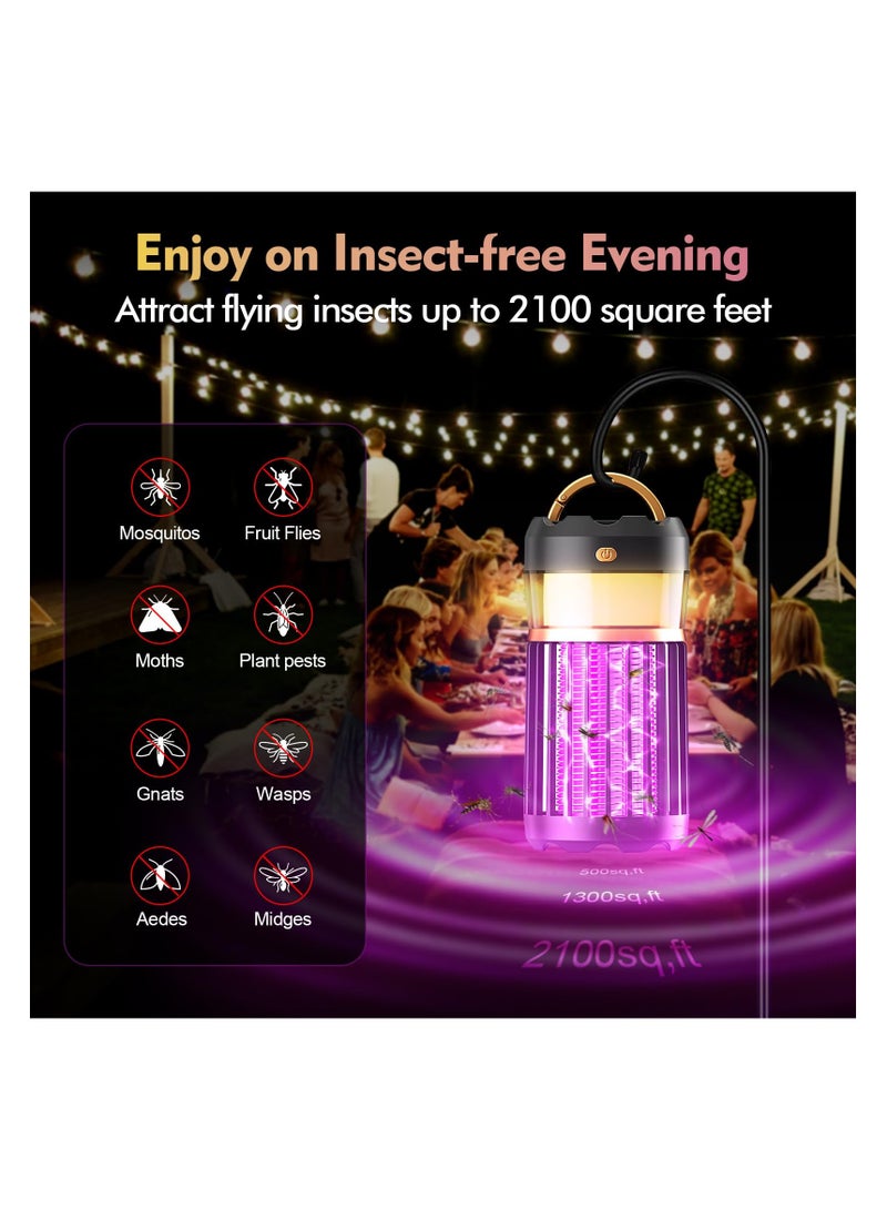 Electric Fly Catcher, Insect Pest Fly Killer, 2000mAh Rechargeable Mosquito Killer, 3 in 1 Killer Night Lighting Lamp, 360° Attract Zap Flying Insect For Indoor Outdoor, Backyard Camping