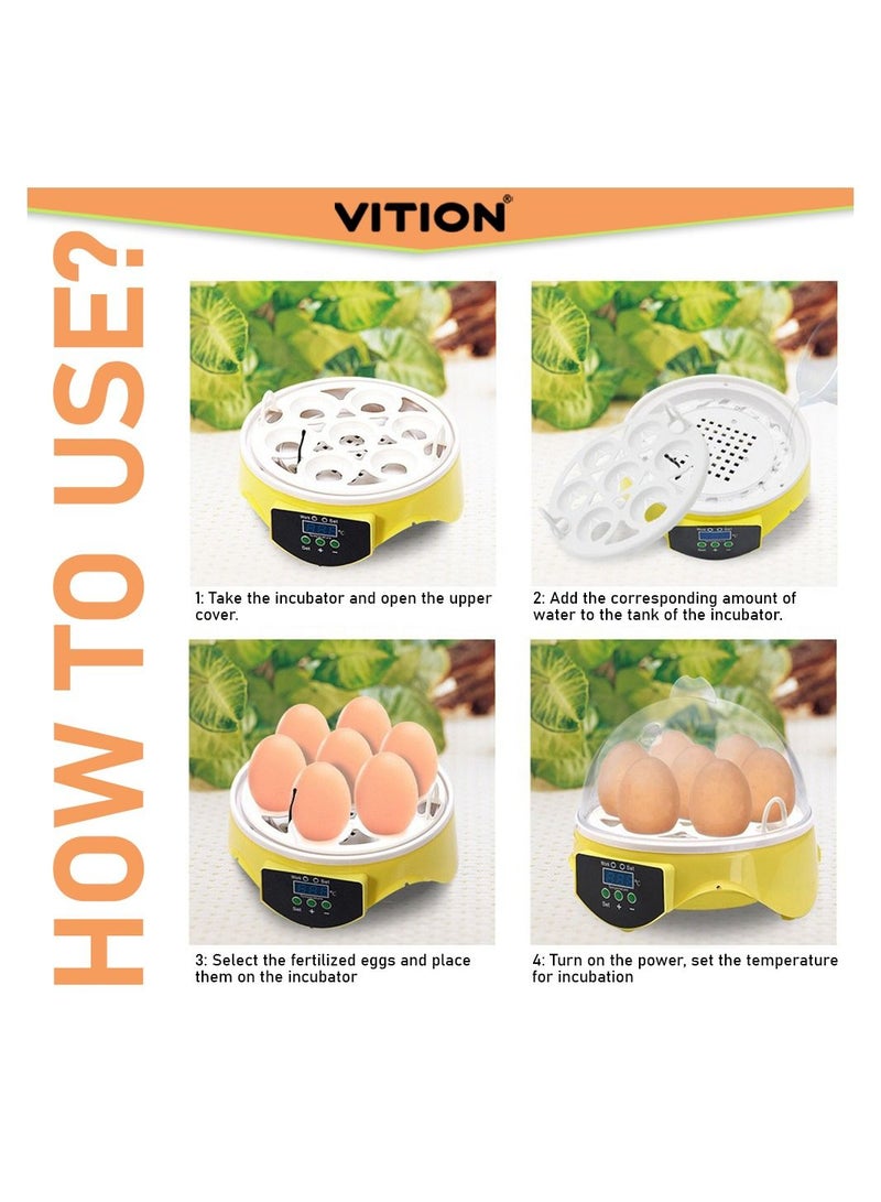 VITION 7 Eggs Mini Digital Egg Incubator Hatcher Transparent Eggs Hatching Machine Automatic Temperature Control for Chicken Duck Bird Eggs