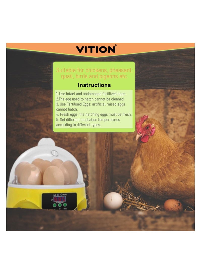 VITION 7 Eggs Mini Digital Egg Incubator Hatcher Transparent Eggs Hatching Machine Automatic Temperature Control for Chicken Duck Bird Eggs