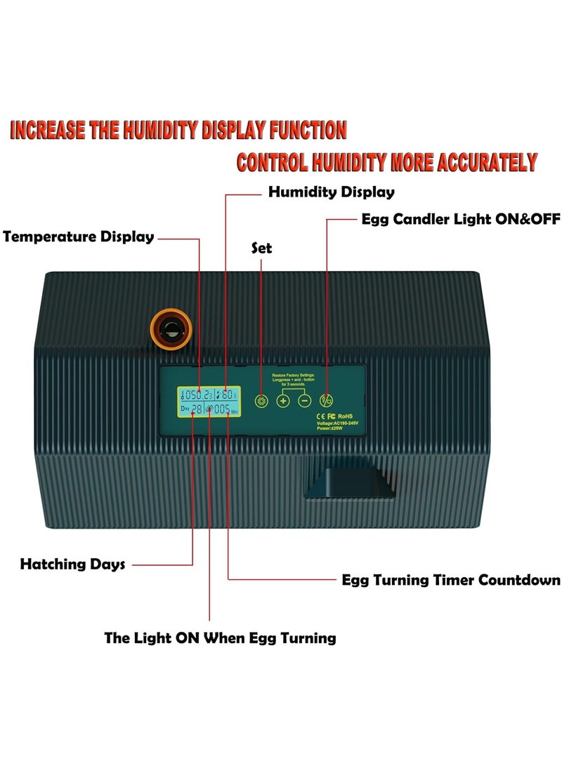 Egg Incubator, Incubators for 10 Hatching Eggs, With Automatic Egg Turning, Humidity and Temperature Control, Come with Egg Candler Incubator for Chicken Eggs Quail Duck, with LED light