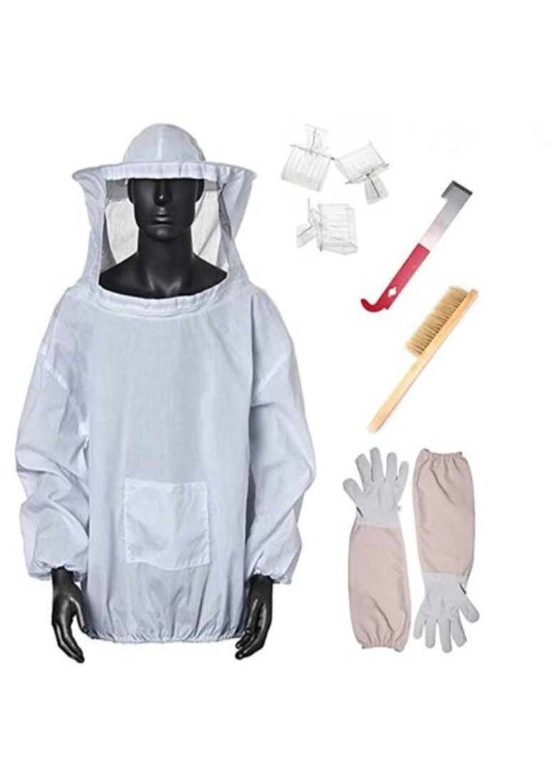 7-Piece Beekeeping Suit And Tool Set White/Red/Silver