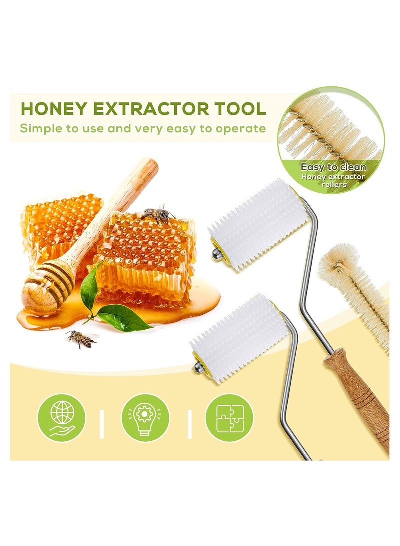 Honey Extractor Uncapping Needle, Hive Uncapping Needle Roller Set with Cleaning Bee Brush, Fork Rake Shovel Beekeeping Comb for Honeycomb Honey Extracting Beekeeping Tool, 3 Pcs