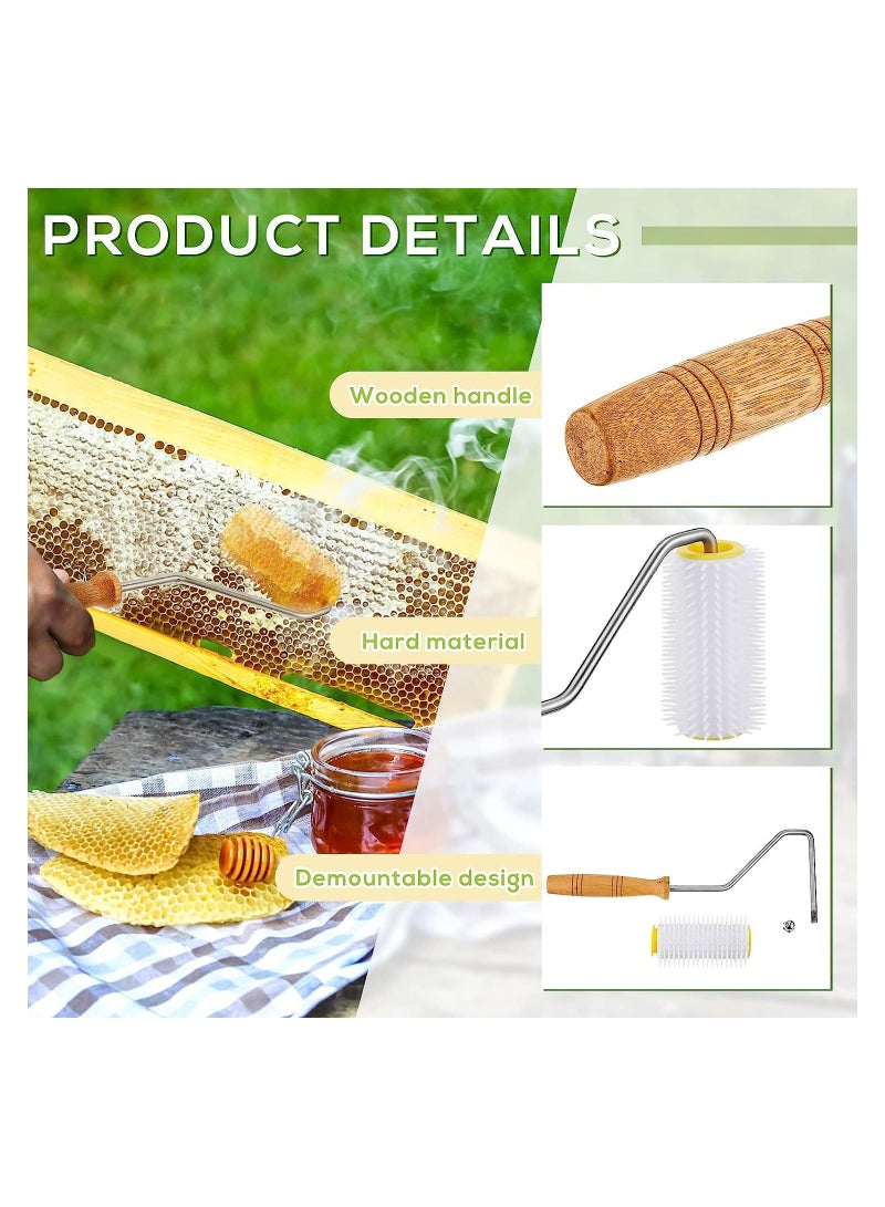 Honey Extractor Uncapping Needle, Hive Uncapping Needle Roller Set with Cleaning Bee Brush, Fork Rake Shovel Beekeeping Comb for Honeycomb Honey Extracting Beekeeping Tool, 3 Pcs