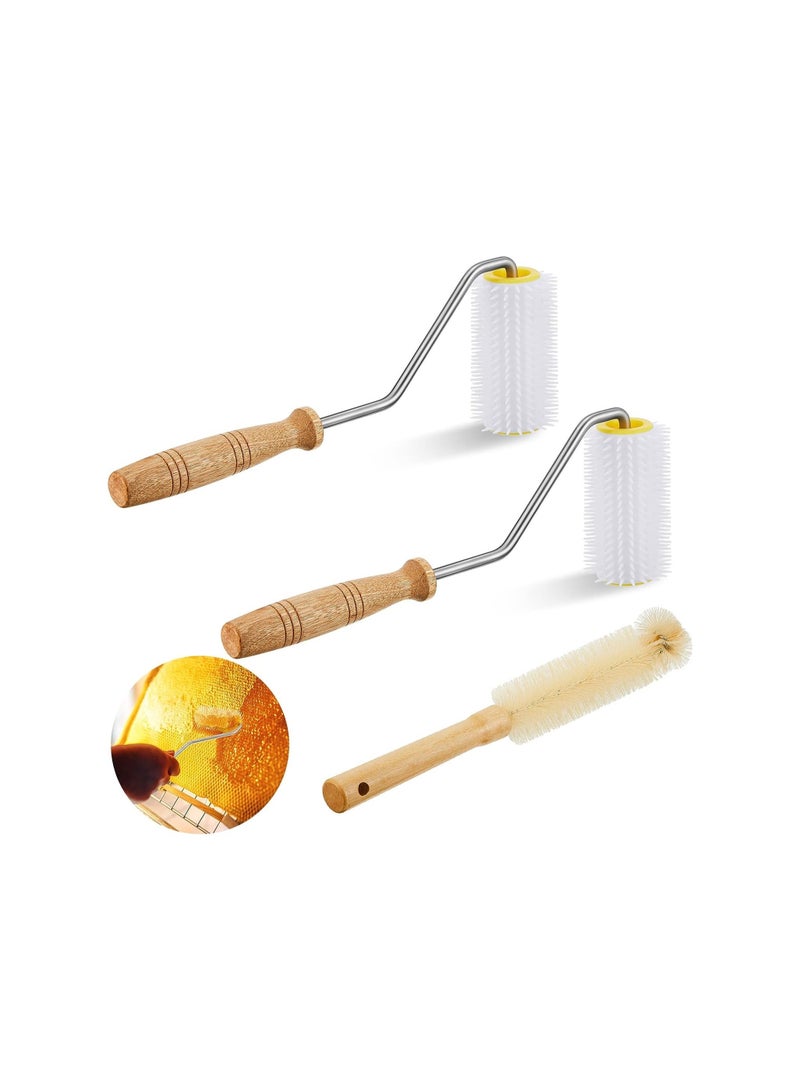 Honey Extractor Uncapping Needle, Hive Uncapping Needle Roller Set with Cleaning Bee Brush, Fork Rake Shovel Beekeeping Comb for Honeycomb Honey Extracting Beekeeping Tool, 3 Pcs